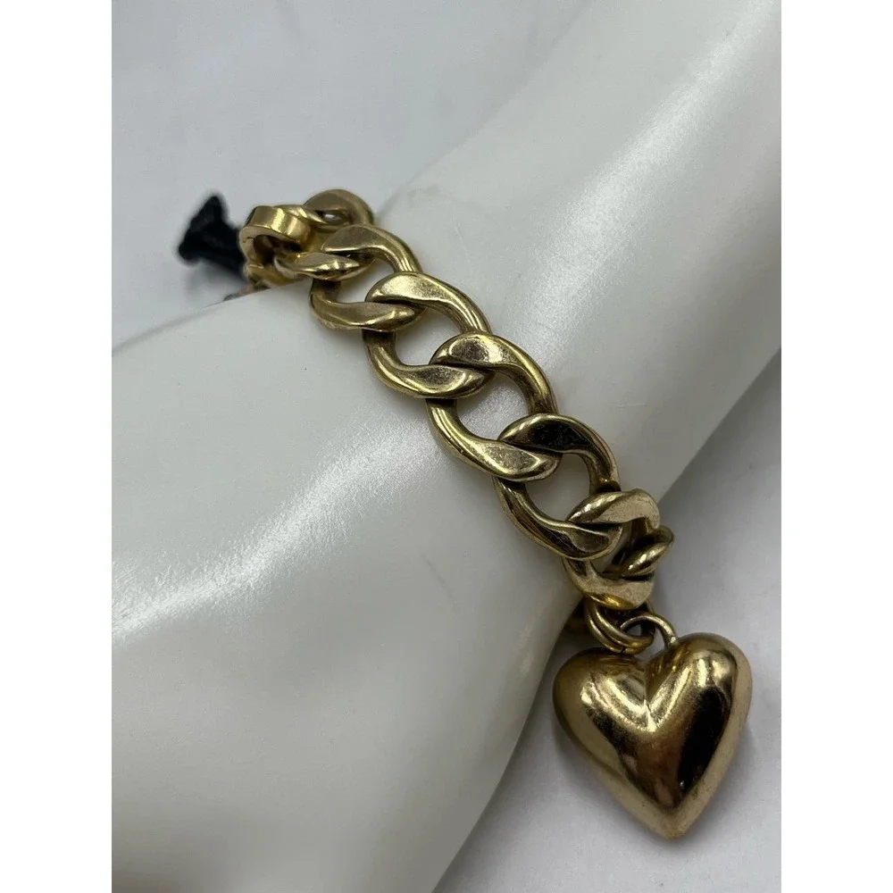 Juicy Couture Puffed Tennis‎ Racquet Scottie Dog Heart Toggle Gold Tone Bracelet